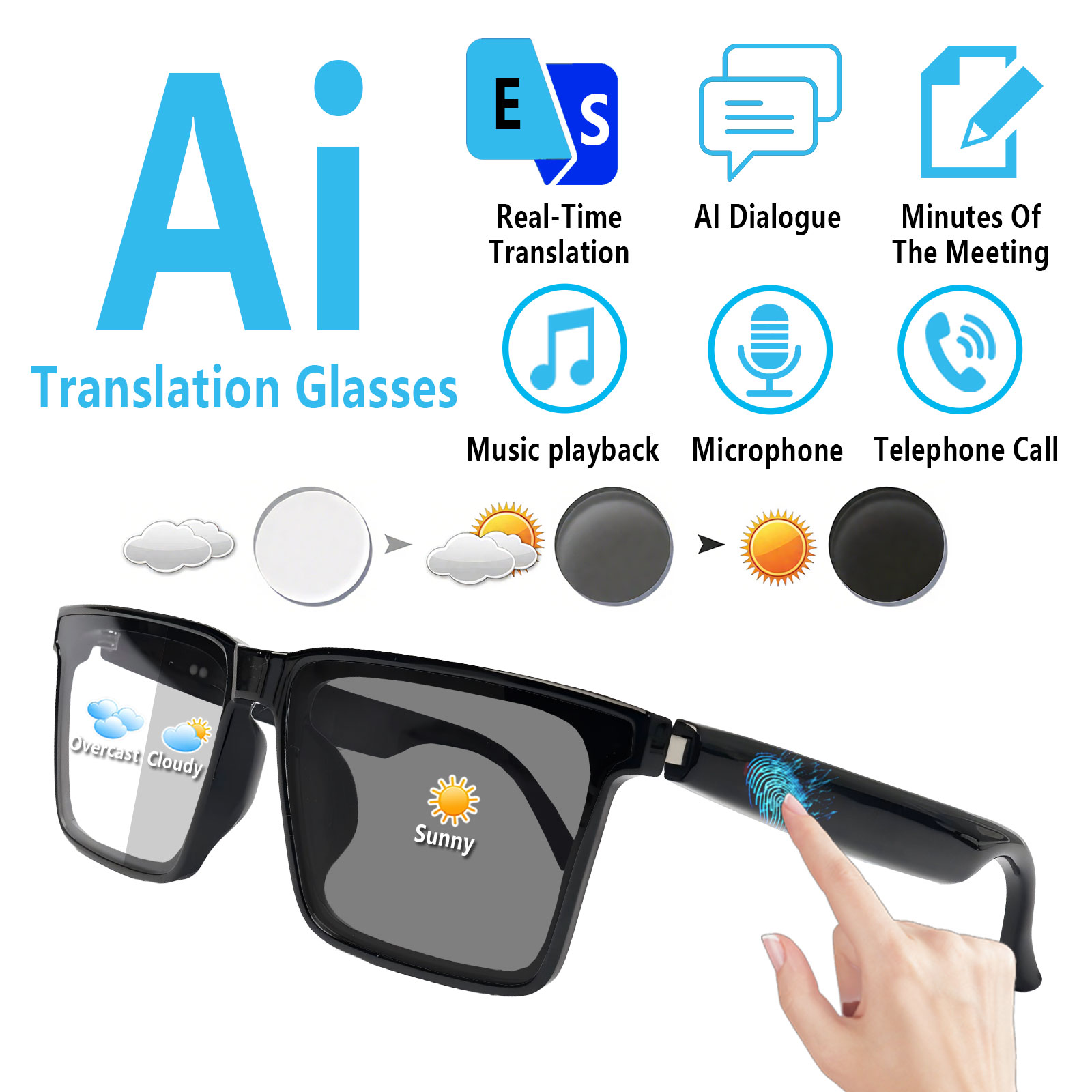 Audio Music Bluetooth - Inteligentne okulary audio z funkcją tłumaczenia